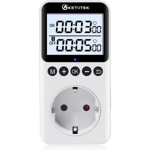 KTTS02 Prise programmable num&eacute;rique avec r&eacute;tro&eacute;clairage, interrupteur &agrave; cycle continu, compte &agrave; rebours, minuterie int&eacute;rieure pour lampes, aquariums (16 A, 230 V, 3680 W) - Neuf