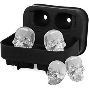 Kal-Moule À Glaçons 3d Crâne,Moules À Glace En Silicone 3d Tête De Mort Ice Cube Tray Avec Couvercle Pour Whisky Cocktail Noir Antibacterial - Neuf