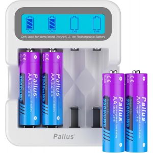 lbgwp60-Piles Rechargeables Au Lithium Aa 1,5 V De, 1 600 Cycles Avec Une Capacité Élevée De 3500Mwh, Puissance Constante De 1,5V, Lot De 4 Piles Aa Au Lithium Avec Chargeur Lcd Blanc - Neuf