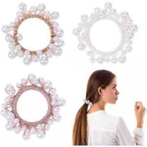 KAL-Lot De 3 Accessoires De Cheveux En Perles Pour Filles - Accessoires De Cheveux Élastiques Pour Femme - 3 Couleurs - Style Bohème - Fait À La Main - Joli Bandeau En Perles - Support Pour Queue De - Neuf