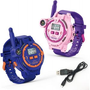 Montre talkie-walkie rechargeable pour enfants, radio bidirectionnelle, avec lampe de poche, jeu d'extérieur, interphone, jouet et cadeaux pour garçons et filles - Neuf