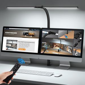 Lampe De Bureau Led Puissante De Double Source,24w 80cm Bureau Pince D'architecte,10 Luminosité 10 Températures Couleur,Protection Yeux Lumiere Ecran Pc Avec Télécommande & Usb Pour Design - Neuf