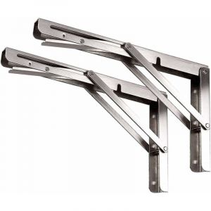 Support pliable 2 pièces 200 mm, support de console pliable en acier inoxydable, support d'étagère murale avec vis de fixation. - Neuf