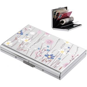 CAUC-&reg; Porte Carte de Cr&eacute;dit en M&eacute;tal avec Blocage RFID pour Hommes et Femmes, Fin Portefeuille Carte de Cr&eacute;dit en Acier Inoxydable pour 6 Cartes. (6 Cartes/Argent/Fleur) - Neuf