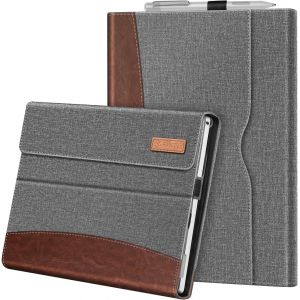 Housse Pour Microsoft Surface Pro 7+/Surface Pro 7/Pro 6/Pro 5/Pro 4/Pro 3 - Coque Multi-Angle Ajustables Etui De Protection Fermeture Magn&eacute;tique Cover Avec Poche De Documents (Gris/Brun) - Neuf