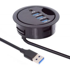 Hub USB 3.0 &agrave; 3 ports - R&eacute;partiteur USB de 60 mm - Station d'accueil pour casque et micro - Interface audio pour PC de bureau (USB 3.0 et port audio 3,5 mm) - Neuf
