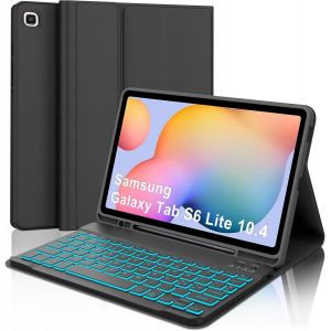 Étui Avec Clavier Pour Samsung Galaxy Tab S6 Lite 10.4"" 2024/2022/2020, 7 Couleurs Rétro-Éclairées Italien Qwerty Clavier Bluetooth Magnétique Pour Samsung Tab S6 Lite 10,4"" 2024, Noir - Neuf