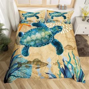 Parure De Lit Motif Tortue De Mer, Housse De Couette, Taies D'oreiller, Motif Animal De L'océan, Motif Tortue, Queen Size, Twin, Enfants, Textile De Maison, Carte, Corail, Housse De Couette, King Size - Neuf