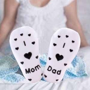 1 Paire De Chaussettes Pour Nouveau-Ne En Coton Melange, Douces Et Respirantes, Motif Lettres, 0 A 2 Ans (Noir) - Neuf