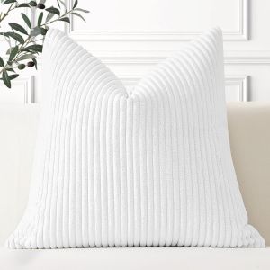 Slep-Lot De 1 Housse De Coussin En Velours C&ocirc;tel&eacute; D&eacute;coratif Canap&eacute; Taie D'oreiller Douce Pour Maison Salon Chambre Lit Clic Clac D&eacute;coration 60x60cm Blanc - Neuf
