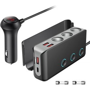 Allume Cigare USB, Allume Cigare Voiture, Allume Cigare QC3.0 Charge Rapide [7 in 1] 180W 12V / 24V 3 Prises 4 Ports pour iPhone 12/12 Pro/Samsung/GPS/Dash Cam/Tablette, etc. - Neuf