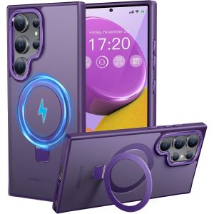 TRAHOO-Coque pour Samsung Galaxy S24 Ultra, Magnétique Robuste Anneau de Support Invisible, Protection Militaire, étui Antichoc pour Samsung S24 Ultra(Violet foncé) - Neuf