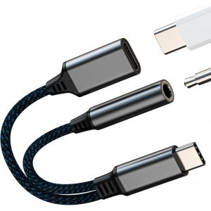 TRAHOO-USB C Adaptateur 3.5mm Casque(2 en 1) pour IPhone AUX Audio C&acirc;ble Adaptateur &Eacute;couteurs SDoppiateur Type-C Charge Compatible Pour Samsung Chargeur Splitter Pour Apple iPad Headphone Accessoires - Neuf