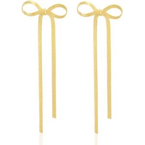 Kalhx-Boucles D'oreilles &Agrave; Noeud,Boucles D'oreilles &Agrave; Noeud En Argent Dor&eacute;,Boucles D'oreilles Pampilles,Pompon Dangling Bow Ribbon Earings,Longue Cha&icirc;ne Balancent Goutte Gland Boucles D'oreilles - Neuf