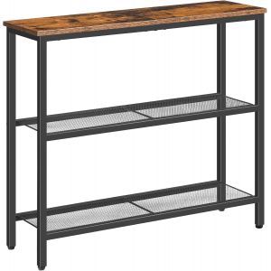 SUBZONAL-Table Console, Table d'Appoint avec 2 &Eacute;tag&egrave;res de Treillis, Table Canap&eacute;, pour Couloir, Entr&eacute;e, Salon, Chambre et Bureau, Marron Rustique et Noir EBF73XG01 - Neuf
