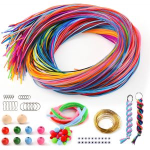 Mevronisshop-295 Pi&egrave;ces Kits De Scoubidou, Scooby Doo Fil Paillettes Elastique Cordon Avec Porte-Cl&eacute;s, Crochets, Perles En Bois, Pompons, Bricolage Et Cure-Pipe Pour Colliers, Bracelets - Neuf