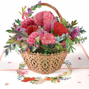 CHECARZHN--NO1-Carte Pop-Up Avec Motif De Fleurs, Panier À ?illets ¿ Carte De Fleurs 3D Pour Petite Amie, Remerciement, Cadeau D'Argent) ¿ Carte De V?ux Pop-Up Avec Bouquet De Fleurs - Neuf