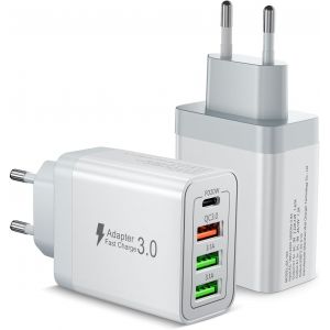 Thef-2pack Chargeur Usb C, 40w 4 Port Prise Chargeur Rapide Usb C, Multiple Secteur Pd+Qc 3.1a Type C Adaptateur Pour Iphone 16 15 14 13 12 11 Pro Max Mini Se, Ipad, Samsung Galaxy,Petit Ventilateur - Neuf