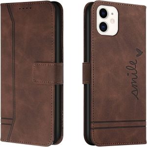 Kal-Coque Pour Iphone 12 Mini, Protection Portefeuille Etui À Rabat Housse Premium En Cuir Pu Avec Antichoc Tpu Fermoir Magnétique Flip Pochette Housse Pour Iphone 12 Mini (5,4 Pouces) (Braun) - Neuf
