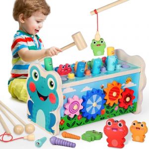 Montessori wooden toy 3 4 5 6 years old girl boy Xylophone hammer game magnetic fishing game wooden toy 3+ years old motor skills learning toy gift 3 4 5 6 years old - Neuf