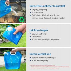 Lot De 3 Bidons D'eau Pliables, Sac À Eau Pliable De 5 L, Réservoir D'eau Portable, Réservoir D'eau Pliable Pour Camping, Randonnée, Pique-Nique, Barbecue - Neuf