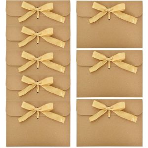 ASFASFq-50 Pièces Cadeau Enveloppes, Enveloppes Rétro en Papier Kraft, Enveloppe Avec Rubans, DIY Carte Cadeau Papier Kraft Enveloppe, pour Invitations Faites à la Main, Mariage, Noël (le doré rubans - Neuf