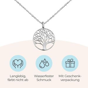 Collier Avec Pendentif Arbre De Vie Pour Femme (45 + 5 Cm, Ajustable) - En Acier Inoxydable - Neuf