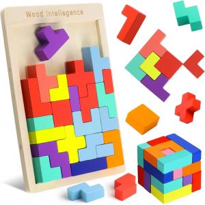 KAL-Puzzle En Bois Tetris,Jeux Montessori Enfants 3 4 5 6 Ans,Intelligence Jigsaw,Cerveau Jouet,Color&eacute; Blocs G&eacute;om&eacute;triques Tetris,Cadeau Pour Enfant - Neuf