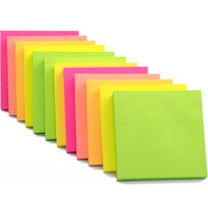 Evergreen Goods Ltd 12 Notes Autocollantes Adh&eacute;sives 76x76mm (3""X3"")|Bloc Notes Amovibles En Jaune,Rose,Orange,Vert,P&ecirc;che|100 Feuilles/Bloc|Utilisation Bureau,Maison,&Eacute;cole - Neuf
