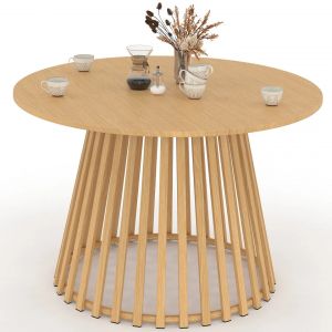 Table &Agrave; Manger De Jardin Ronde Solal 120 Cm 6 Personnes Avec Pied Lattes En M&eacute;tal Effet Bois - Neuf