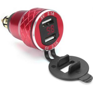 Ayu-12v-24v 4.2a Voltmeter Red Motorcycle Dual Usb Din Socket Pour Bmw Moto - Rouge - Neuf