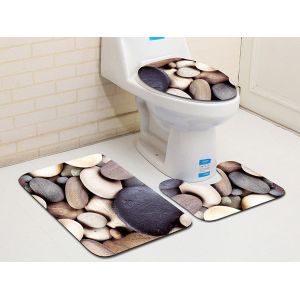 Ensemble de tapis de bain antid&eacute;rapant 3 pi&egrave;ces avec couvercle de toilette et housse de pi&eacute;destal - Neuf