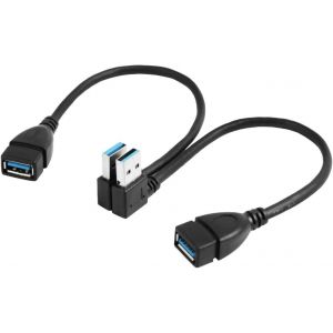 JGD-Lot de 2 c&acirc;bles d'extension USB 3.0 - 20 cm - Angle gauche et droit - Adaptateur de type A m&acirc;le vers femelle - Connexion haute vitesse - Neuf