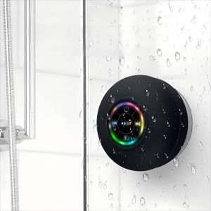MEVRONISSHOP-Enceinte Bluetooth Douche Haut Parleur Sans Fil Portable Mini Corne Speaker Ventouse pour La Salle De Bain Basses St&eacute;r&eacute;o Trompette Wireless Soutien LED Lumi&egrave;re pour Douche Maison et Ext&eacute; - Neuf