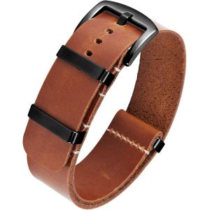 Eryi-Bracelets De Montres En Cuir Remplacement Bracelet Pour Montre En Cuir Huilé Crazy Horse 18mm 19mm 20mm 21mm 22mm 24mm Bracelets En Une Seule Pièce Pour Homme Et Femme Avec Boucle Argent/Noir - Neuf