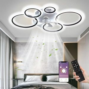 CHECARZHN--NO1-Ventilateur De Plafond Led Avec Éclairage Plafonnier 145W Avec Ventilateur Et Télécommande App 3 Températures De Couleur Ventilateur De Plafond 6 Vitesses Avec Lumière Chambre Salon No - Neuf