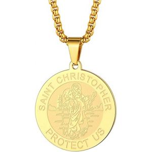 Kal-Collier Saint Christophe Avec Pendentif Saint Michel George Barbara Pour Homme Et Femme Le Sceau Des Sept Archanges Médaille Religieuse Médaille Disque Bijoux Cadeau Chrétien - Neuf