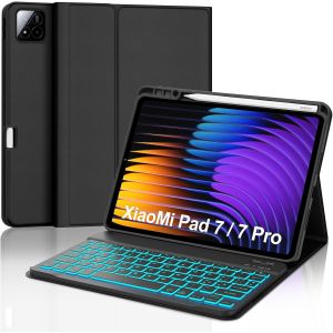 &Eacute;tui Clavier Pour Xiaomi Pad 7/7 Pro 11,2 Pouces, 7 Couleurs R&eacute;tro-&Eacute;clair&eacute;es Coque Clavier Bluetooth Amovible Pour Xiaomi Pad 7 11,2"", Prend En Charge Le R&eacute;veil/Sommeil Automatique, Noir - Neuf