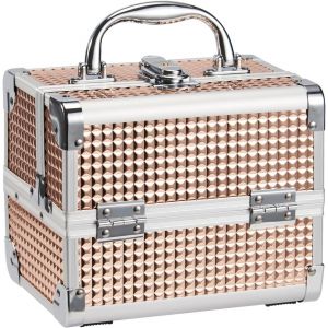Mallette Maquillage Avec Le Miroir Valise Vanité Rangement Malette À Onglerie Organisateur Beauté Cas Femme Bijoux Boîte De Cosmétiques Professionnel Avec Clés,Doré - Neuf