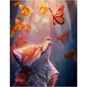 Kit De Peinture Diamant 5d Pour Le Faire Vous-Même, Le Motif, Le Renard Et Le Papillon, 20 X 30 Cm, Broderie Complet, Point De Croix, Peinture Par Numéros Pour La Décoration Murale - Neuf