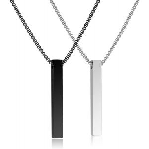 Trahoo-2 Pcs Collier Barre Pour Homme Femme Argent/Noir Acier Inoxydable Pendentif Barre Avec Chaîne Serpent 60cm Chaîne Bijoux - Neuf