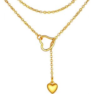 Kales-Collier Lasso Femme Pendentif Serrure/Croix/Corne Italienne/Étoile Et Lune/Fleur Rose Chaîne Long Ajustable Bijoux Acier/Plaqué Or Accessoire Parfait Pour Robe Pull Col V - Neuf