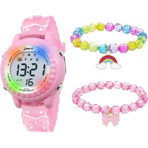 Bnhgc-Montre Enfant Pour 3-12 Ans, Garçon Et Fille, Étanche 3atm Avec Alarme/Date/Chronomètre/Led (Led Papillon Rose) - Neuf