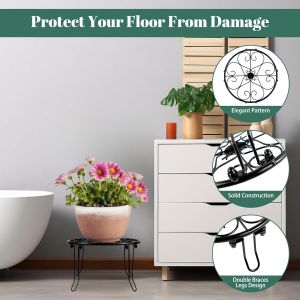 KALANKA-Lot de 5 supports de pots de fleurs en métal haute performance pour l'intérieur et l'extérieur - Support rond en fer inoxydable pour la maison, le jardin, le patio - Noir - Neuf