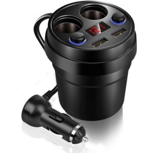 SJZG-Chargeur De Voiture, Double Chargeur De Voiture Usb Prise De Voiture Porte-Gobelet Allume-Cigare Avec &Eacute;cran Led Intelligent Pour Smartphone Tablette Gps - Neuf