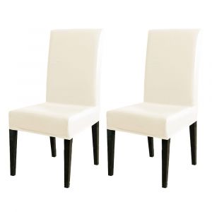 Lot de 2 housses de chaise de salle &agrave; manger imperm&eacute;ables en cuir PU - Blanches, extensibles et lavables, compatibles avec la plupart des chaises standard - Neuf