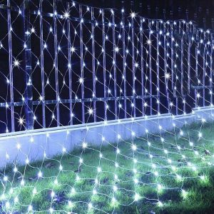 KAL-Guirlande Lumineuse À 96 Led - Filet Lumineux Étanche À Piles - Rideau Lumineux Décoratif - Lumière De Noël - Rideau De Terrasse - Pour Sapin De Noël, Pelouse, Buissons (Blanc, 1,5 X 1,5 M) - Neuf
