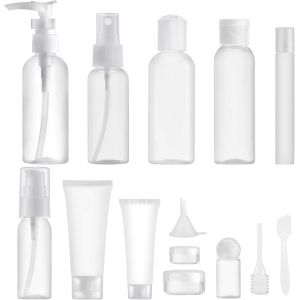 nzqaf-14 Pièces Flacons Vide Kit Voyage Avion (Max.100ml), Contenant Plastique Bouteille dans Recipient, Organisateur Set de Toilette - pour Cosmetique (Transparent) - Neuf