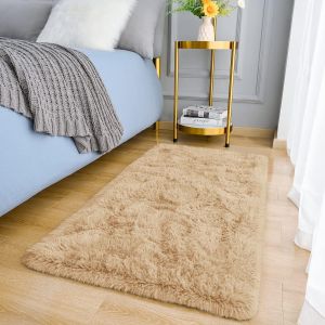 Sjzg-Tapis De Salon À Poils Longs Super Doux Et Antidérapant Pour Chambre À Coucher - Tapis En Peluche Pour Salle À Manger - 50 X 80 Cm - Beige - Neuf