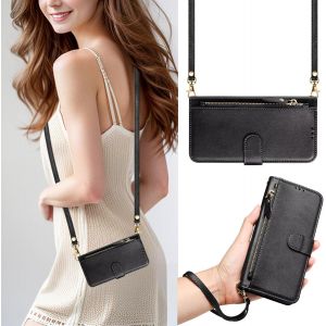 KALANKA-Coque pour Xiaomi Redmi Note 13 Pro+ 5G Portefeuille Etui,Etui Flip Portefeuille avec Porte Carte avec Lanyard Wristlet Protection Coque Housse pour Xiaomi Redmi Note 13 Pro+ 5G-Noir - Neuf